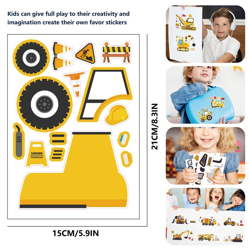 T-Antrix 42 Sheets Make Your Own Construction Stickers Make A Face Stickers for Kids Toddlers with Trucks DIY Craft Stickers Kids Truck Themed Birthday Truck Party Supplies - Image 3